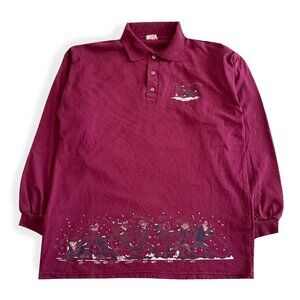 Vintage Mod, Skiing Long Sleeve Polo Shirt ✅